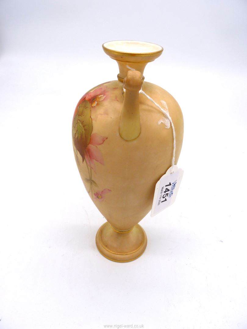 A Grainger & Co Royal China Works Worcester blush ivory baluster vase with floral decoration, - Image 2 of 5