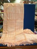 Two Indian cotton single Bed covers, ivory and apricot geometric pattern.