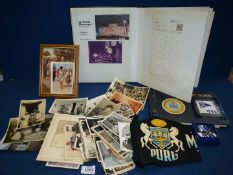 A quantity of miscellanea to include a box of old black and white photographs, log book,