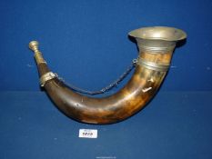 A Post horn made from a horn with white metal fittings, a/f.