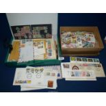 A box file of stamps on cards,