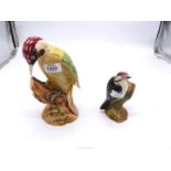 Two Beswick Woodpeckers including Lesser Spotted, tail repaired to tallest bird (8 1/2" tall).