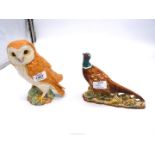 A Beswick Barn Owl, 7 1/2" tall and Beswick Pheasant, 6" tall, both in good condition.