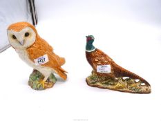 A Beswick Barn Owl, 7 1/2" tall and Beswick Pheasant, 6" tall, both in good condition.