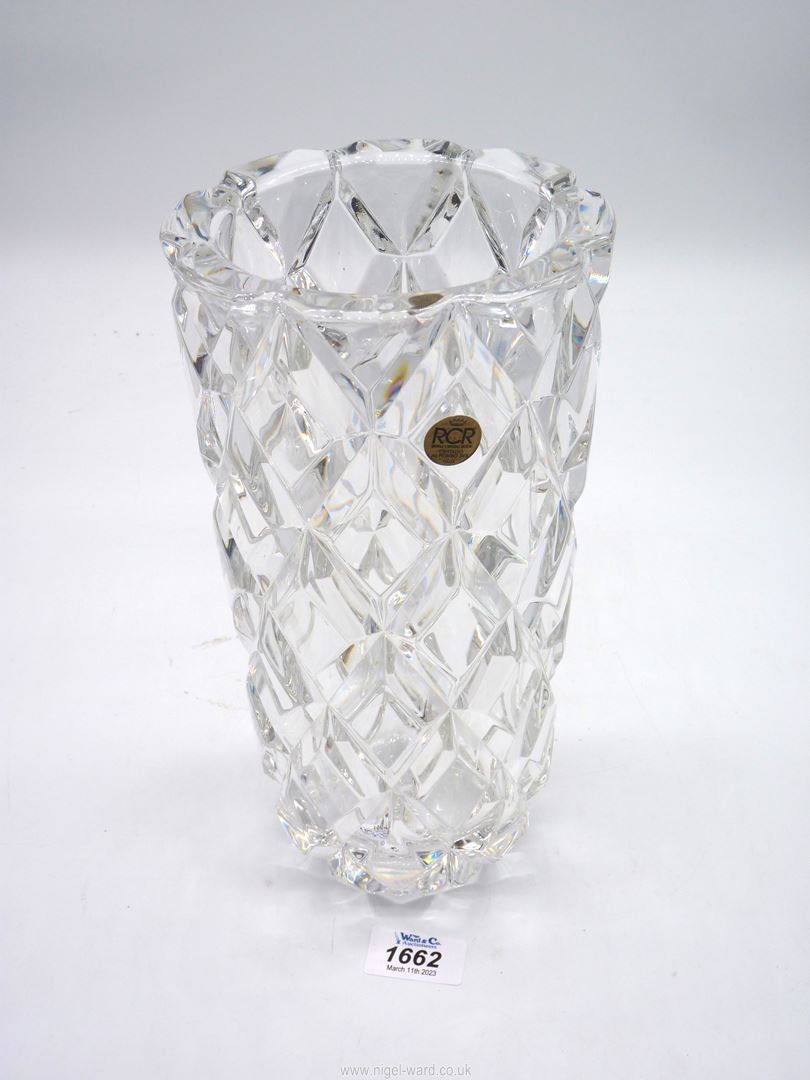 A large heavy RCR glass crystal vase, 11'' high.