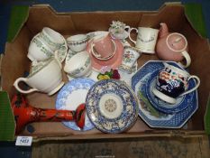 A quantity of china including Susie Cooper Burslem part Teaset in pink with white crescents a/f,