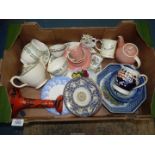 A quantity of china including Susie Cooper Burslem part Teaset in pink with white crescents a/f,
