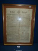 A framed Hereford Journal page dated 1820, 19 1/2" x 25 1/2".