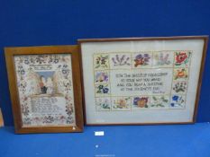 A framed PRINT of William and Emma Crompton born May 11th 1851 with a poem and Mary Diggle age 11
