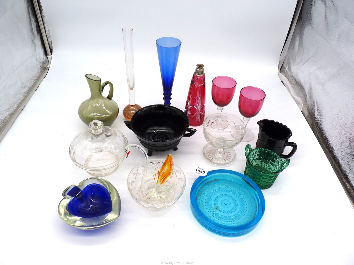 A small quantity of mostly coloured glass including a cut glass cranberry scent bottle (no stopper) - Image 2 of 2