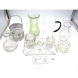 A small quantity of glass including part dressing table set, carafe, biscuit barrel etc.
