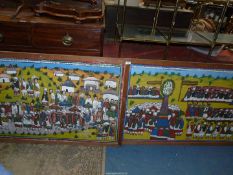 A Pair of large hand painted canvases on stretchers, Ethiopian circa 1960's,