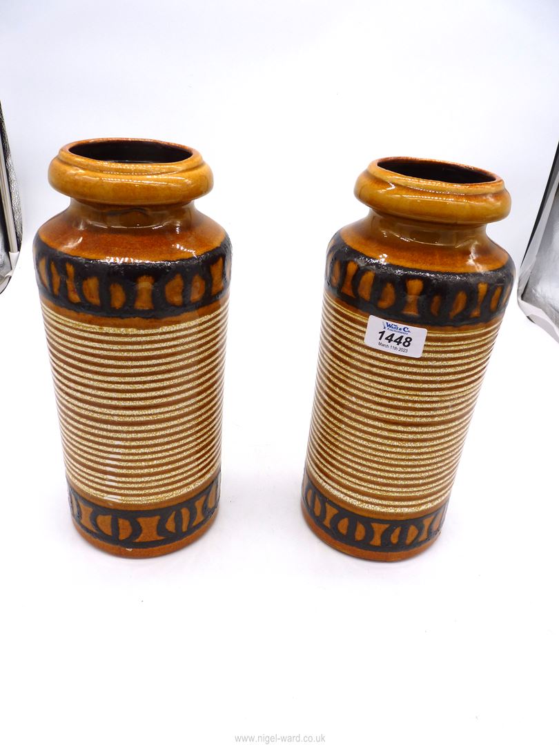 A pair of German Vases, no.. 517-30, 12" tall, in browns and black colourway.