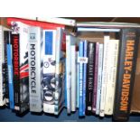 A box of books on Motorcycle interest to include: Harley-Davidson, Fast Bikes, The Yamaha Legend,