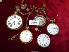 Miscellaneous Pocket watches for restoration including a Goliath watch and several keys;