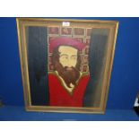 A framed oil on board of a gentleman in a red robe and cap, 22 1/4'' x 24''.