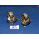 A Pair of brass 1920's Italian Chubby Bird ashtrays with red glass eyes.