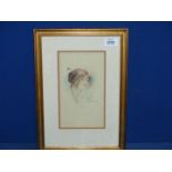 A framed watercolour portrait of a young lady, signed Amy L Greenfield 1912.