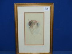 A framed watercolour portrait of a young lady, signed Amy L Greenfield 1912.