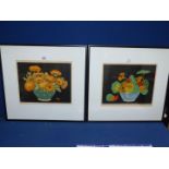 A pair of framed and mounted Lithographs of floral still life, signed in pencil Hall Thorpe,