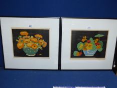 A pair of framed and mounted Lithographs of floral still life, signed in pencil Hall Thorpe,
