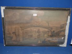 A framed print of the West View of Wearmouth Bridge, 31 1/2'' x 19 1/4'', some damage to the frame.