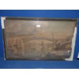 A framed print of the West View of Wearmouth Bridge, 31 1/2'' x 19 1/4'', some damage to the frame.