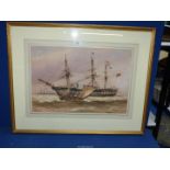 A watercolour 'A Steam Frigate' by Richard Henry Nibbs (1816-1893), signed lower left.