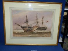 A watercolour 'A Steam Frigate' by Richard Henry Nibbs (1816-1893), signed lower left.
