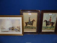 Two wooden framed Military Prints; Officers of The British Army 13th and 14th Light Dragoons a/f.