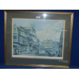 A framed and mounted print 'Market Day, Ludlow, Shropshire', 27'' x 22 1/4''.