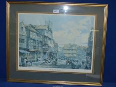 A framed and mounted print 'Market Day, Ludlow, Shropshire', 27'' x 22 1/4''.