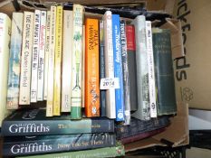 A small box of books to include Torvill & Dean, Appointment in Arezzo, Thelwell's Brat Race, etc.