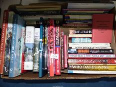 A box of Military books to include World War II, Warrior, Battle of The Falklands,
