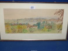 A framed watercolour of a German country landscape,