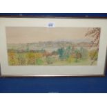 A framed watercolour of a German country landscape,