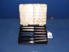 A cased set of six Butter knives with Sheffield silver Art Deco handles, maker J.D. & S.
