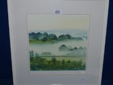 A framed and mounted Print titled verso "Misty Morning" by the artist David Grey, 18 3/4" x 19 1/4".
