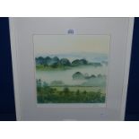 A framed and mounted Print titled verso "Misty Morning" by the artist David Grey, 18 3/4" x 19 1/4".