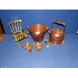 A small quantity of brass and copper including a large brass rocking chair,