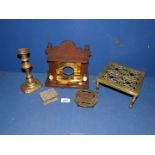 A small quantity of brass including candlestick with pusher,