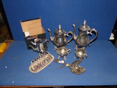 A Pilgrim plated four piece Teaset, stainless steel teapot and plated cutlery.