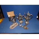 A Pilgrim plated four piece Teaset, stainless steel teapot and plated cutlery.