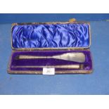 A cased set of silver handled shoe horn and button hook, Birmingham, case a/f.