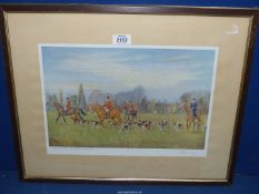 A framed and mounted Eric Meade-King print 'Cotswold Vale Framer's Hunt, Boddington Manor 1950',