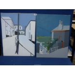Two oils on canvas depicting street scenes by artist Don Brown.