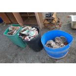 Three tubs of motorbike components,