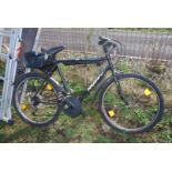 Huffy Stalker (American) 18 speed gents bicycle, black, with pump and saddlebag.