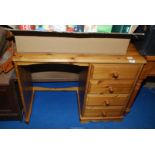Pine kneehole desk with 4 drawers, 37" x 17" x 29" high.