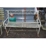 Wrought iron garden bench, white painted, 54'' long x 34'' high.